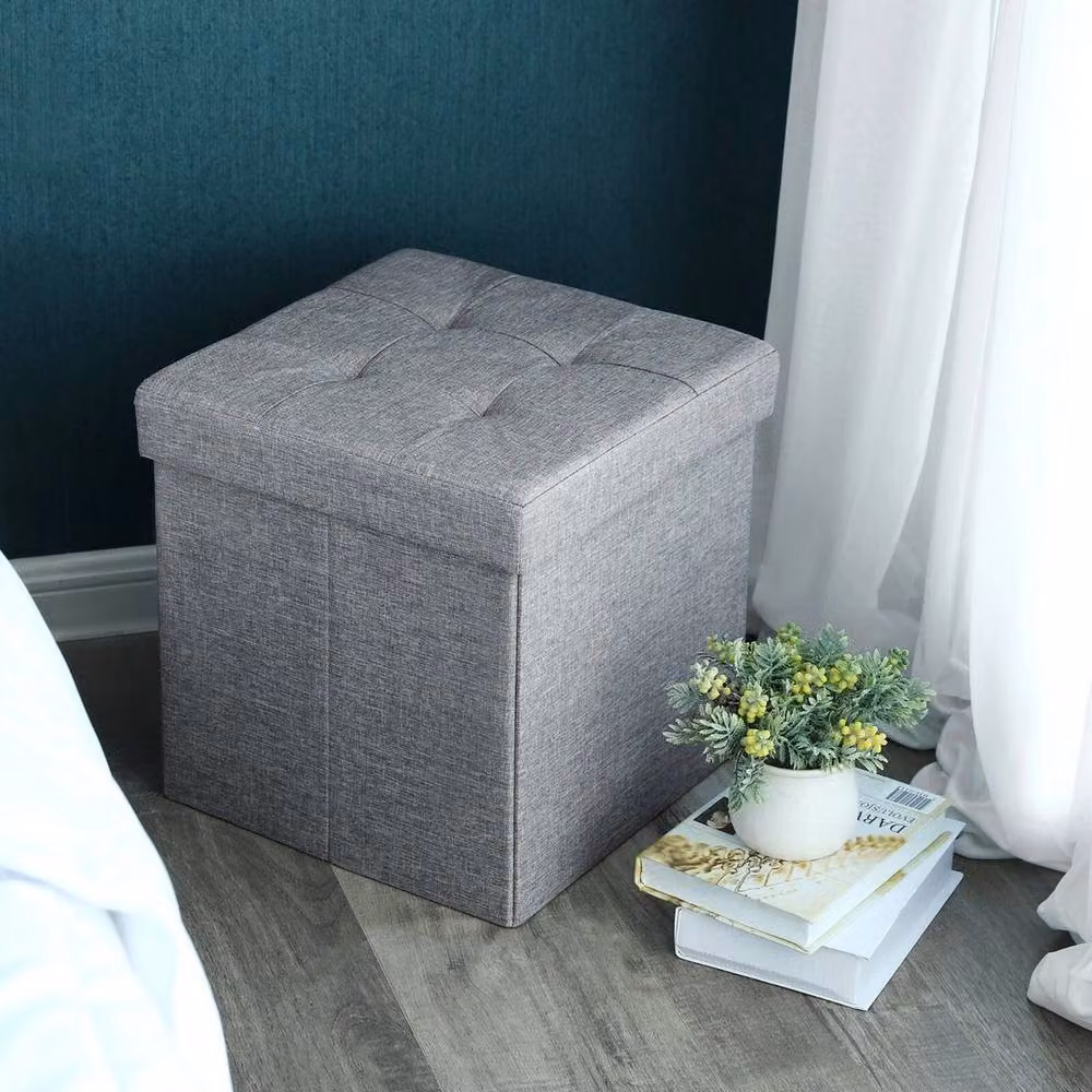 Kelvenix Light Grey Padded Storage Ottoman Cube Box – 4