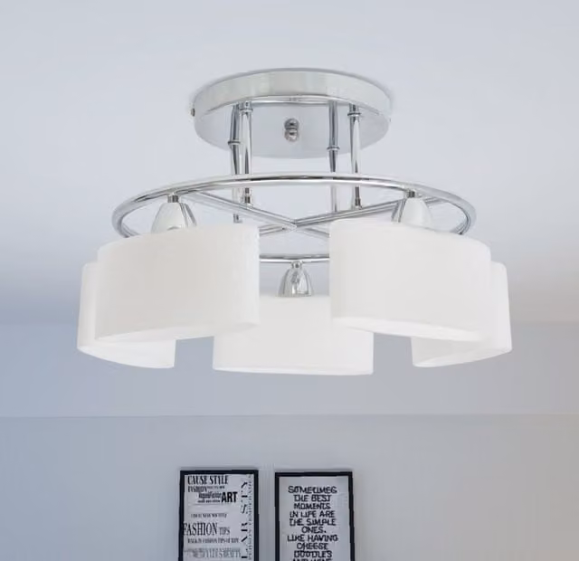 Berkfield Home Modern White Ceiling Lamp with Transparent Ellipsoid Glass Shades for 5 x E14 Bulbs 200 W