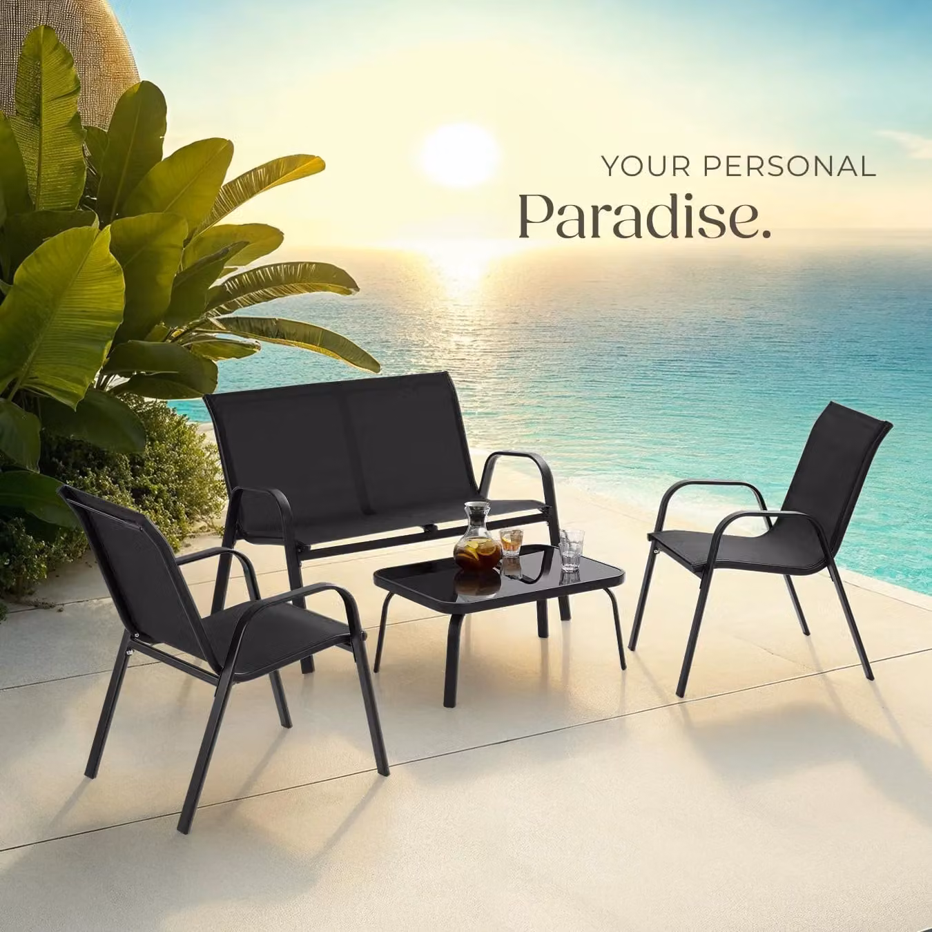 tectake Nora Garden Furniture Set in Matt Black for 4 People – 7