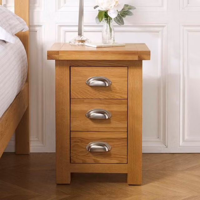 Birlea Woburn Small 3 Drawer Bedside Table in Rustic Oak Brown