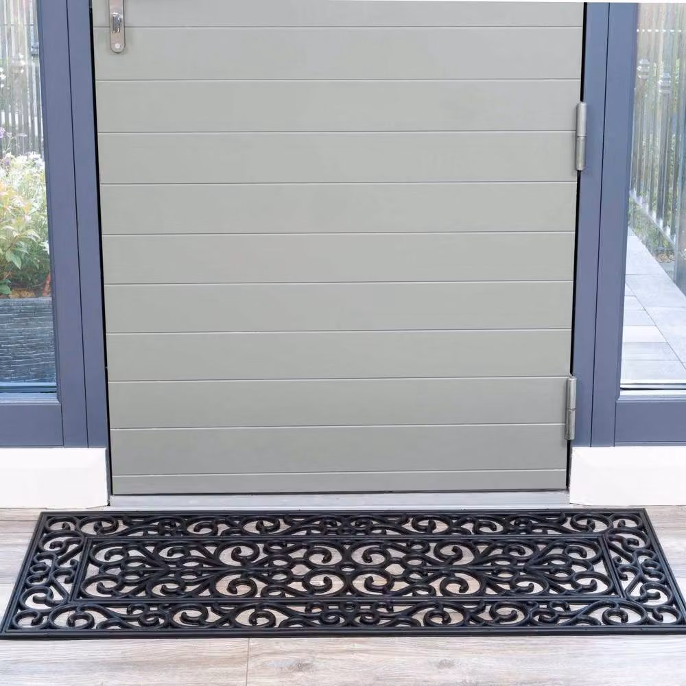 Kukoon Ornate Iron Style Rubber Front Door Mat in Black, W: 45 cm, D: 75 cm – 4