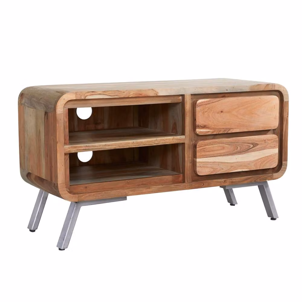 Wyld Haus Los Angeles Industrial Brown Reclaimed Wood and Metal TV Cabinet with 1 Open Shelf and 2 Drawers – 3