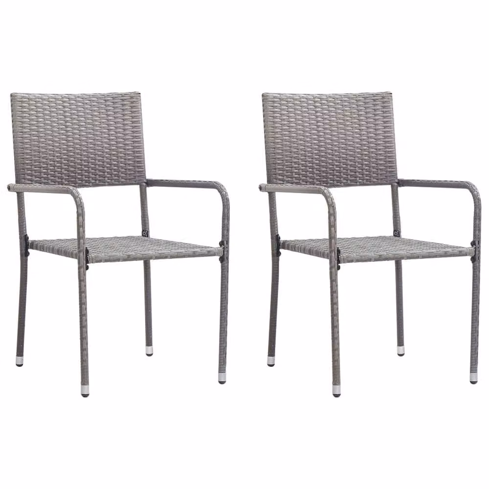 Berkfield Home Beautiful Garden Dining Chairs, Set of 2, Grey Poly Rattan and Metal, Stackable – 2