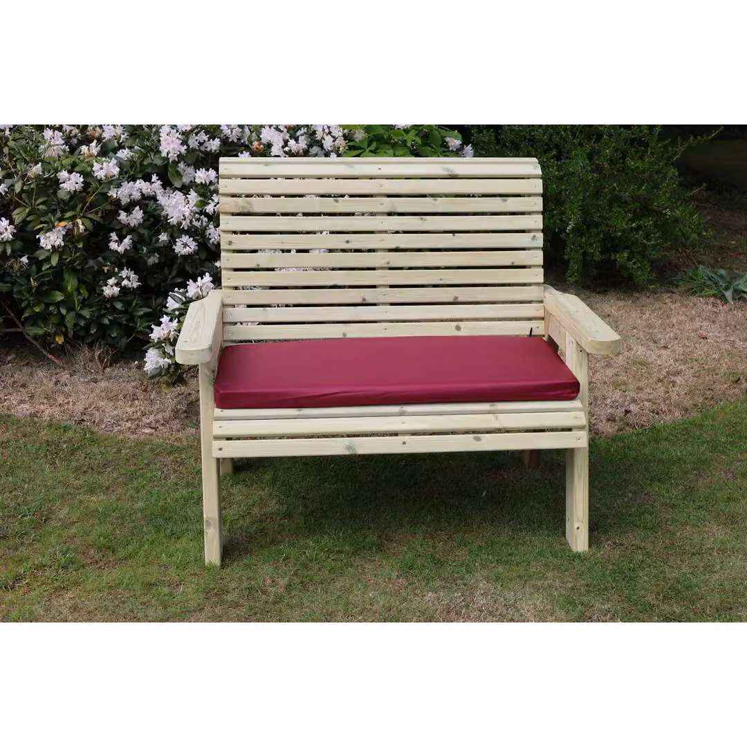 Churnet Valley Garden Furniture Ltd Ergonomical 2 Seater Wooden Garden Bench in Brown with Included Cushions W/D/H: 120 x 75 x 105 cm – 2