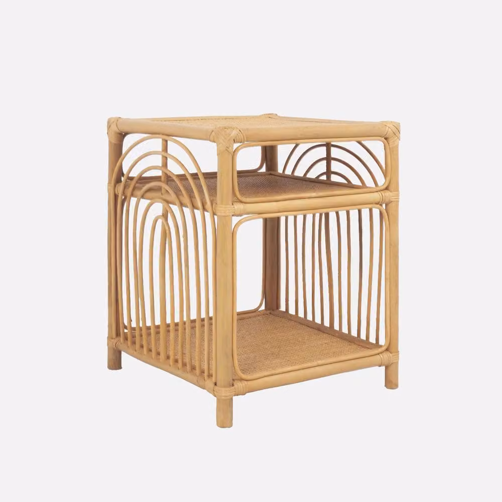 sweeek Rattan Nightstand Set of 2 in Light Brown with 1 Shelf and 1 Compartment – 2