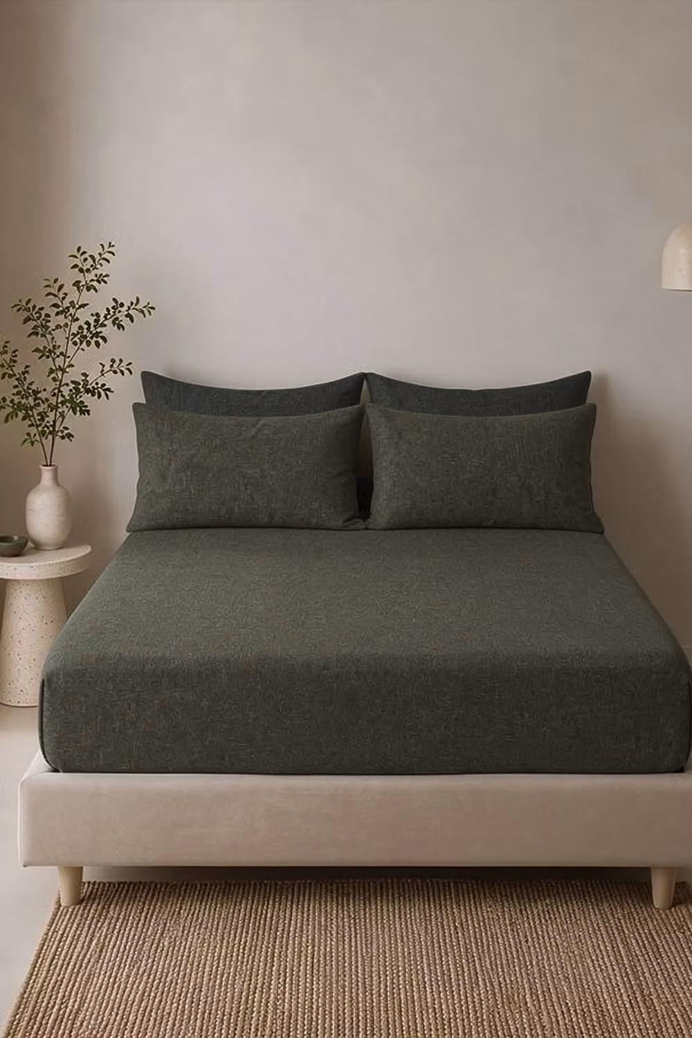 Larsson & Co Rönn Brushed Flannel Fitted Bedsheet in Green, W/D/H: 140 x 200 x 30 cm – 2