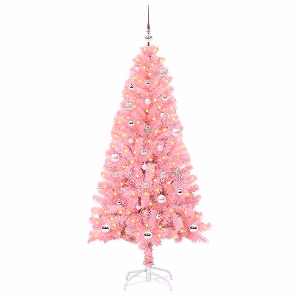 Berkfield Home Pink PVC Christmas Tree with 150 LEDs and Stand, Height: 150 cm – 2