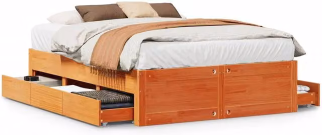 Berkfield Home Rustic Solid Wood Pine Bed Frame with Drawers, Wax Brown, W: 140 cm, L: 190 cm