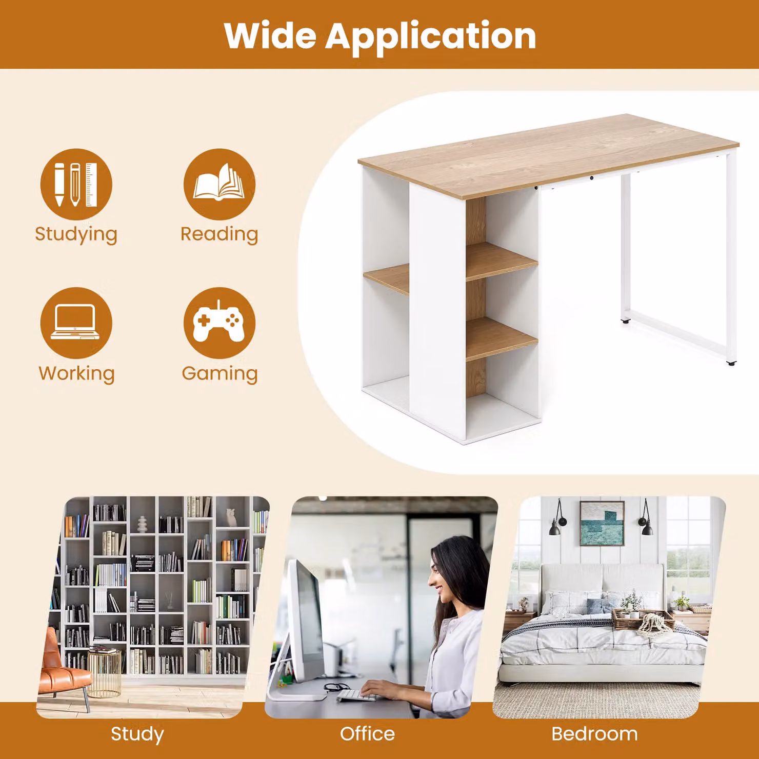 Costway Modern Home Office Computer Desk in Natural – 5