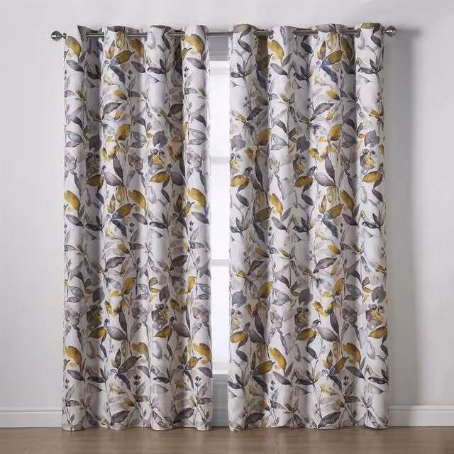 Alan Symonds Giverny Thermal Blackout Eyelet Curtains in Yellow, Width: 229 cm, Drop: 229 cm