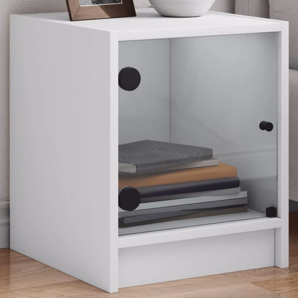 Berkfield Home Set of 2 White Bedside Cabinets with Glass Doors, W/D/H: 35 x 37 x 42 cm – 2