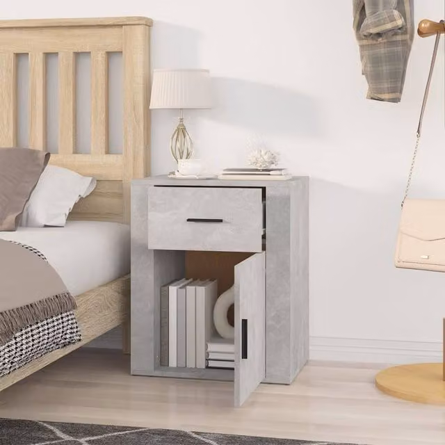 Berkfield Home Classic Bedside Cabinet in Concrete Grey, W/D/H: 50 x 36 x 60 cm