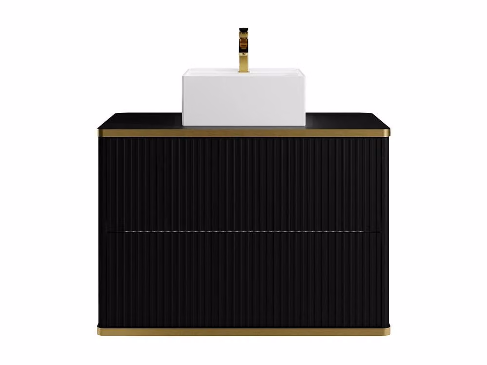 Vente-unique Black Ribbed Bathroom Cabinet with Gold Trim, Wall-Mounted or Freestanding, W/D/H: 80 x 47 x 54 cm – 2
