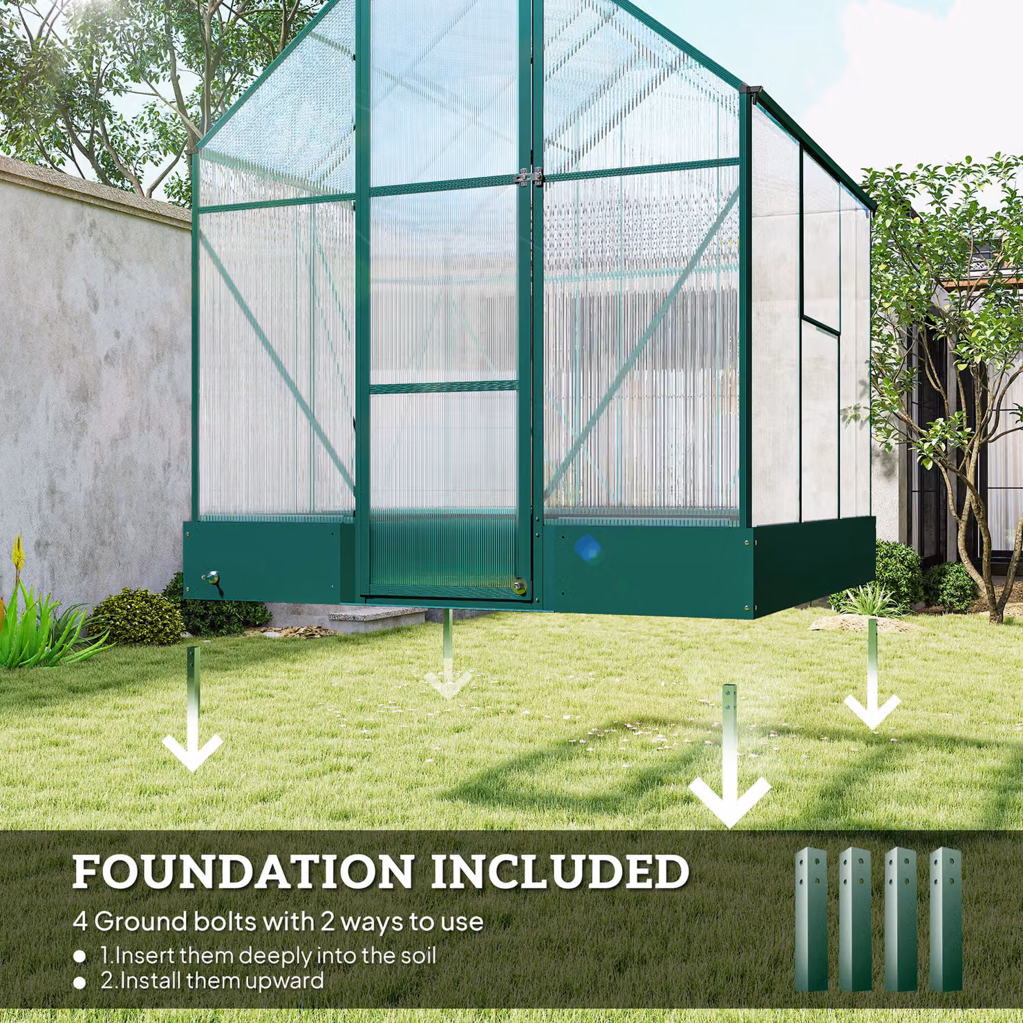 Outsunny Polycarbonate Garden Walk-in Greenhouse with Plant Bed and Temperature Controlled Window, W/D/H: 182.88 x 190 x 220 cm – 7