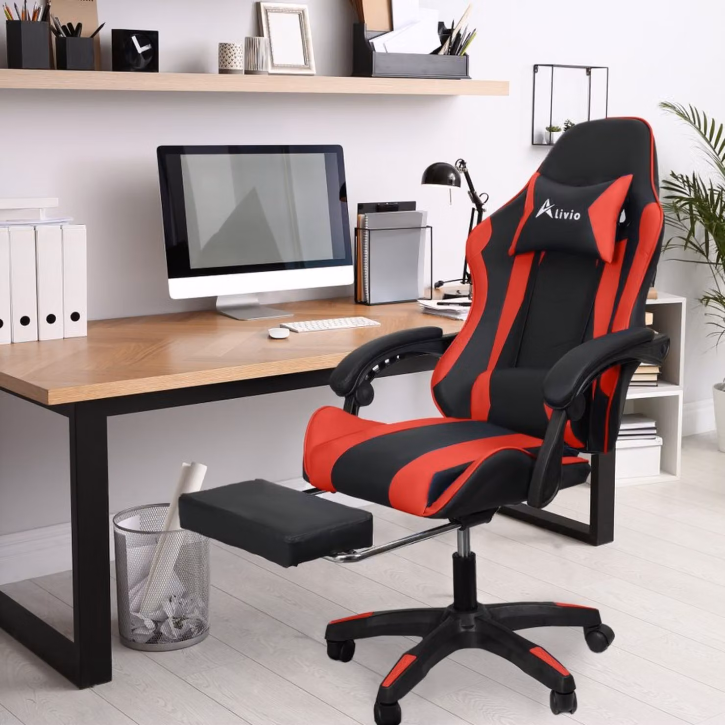 Alivio Red Sporty Gaming Chair with 360 Degree Swivel and Synthetic Leather Finish – 2