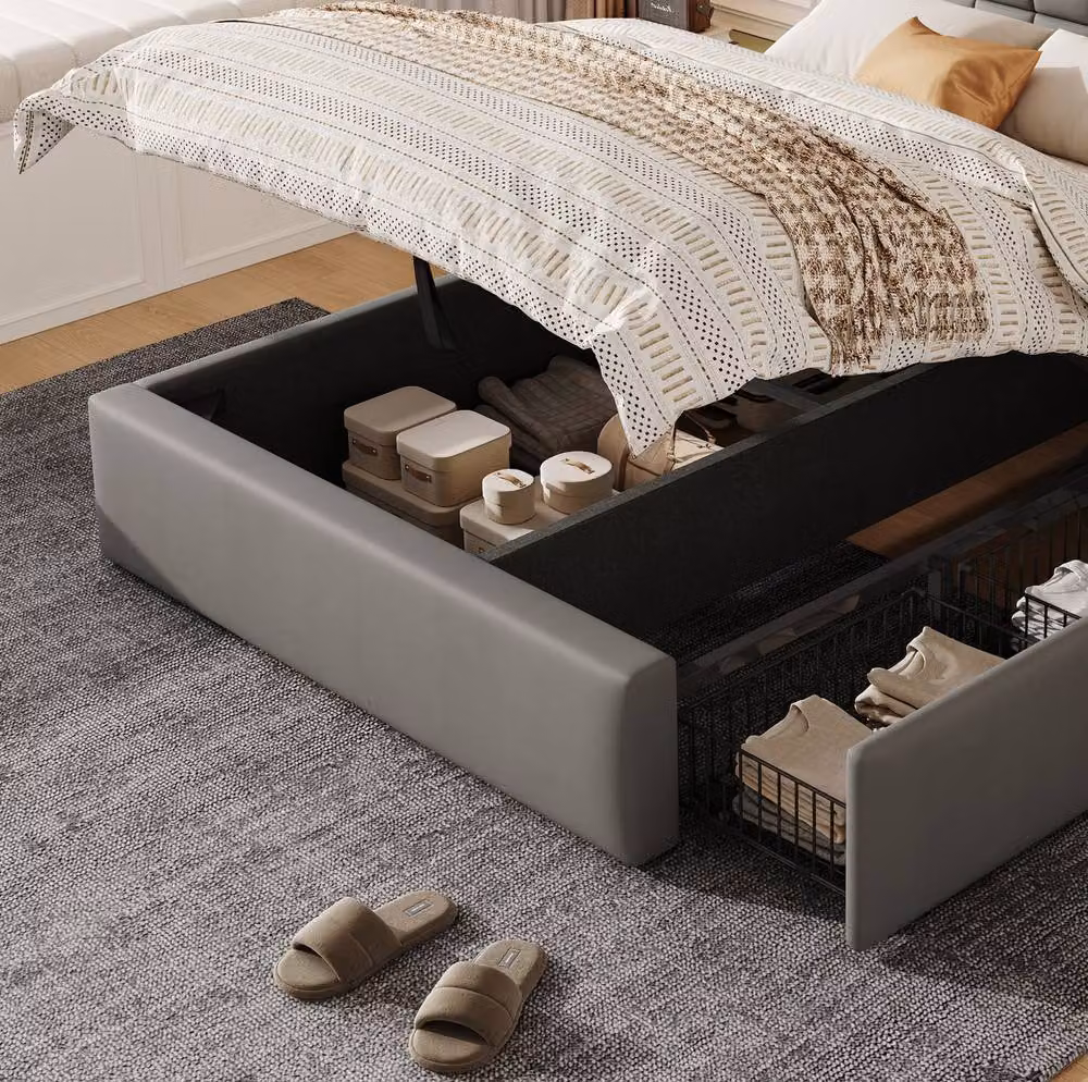 STILVORA Modern Upholstered Double Bed with Storage Drawers in Grey, W/D/H: 140 x 200 cm – 6