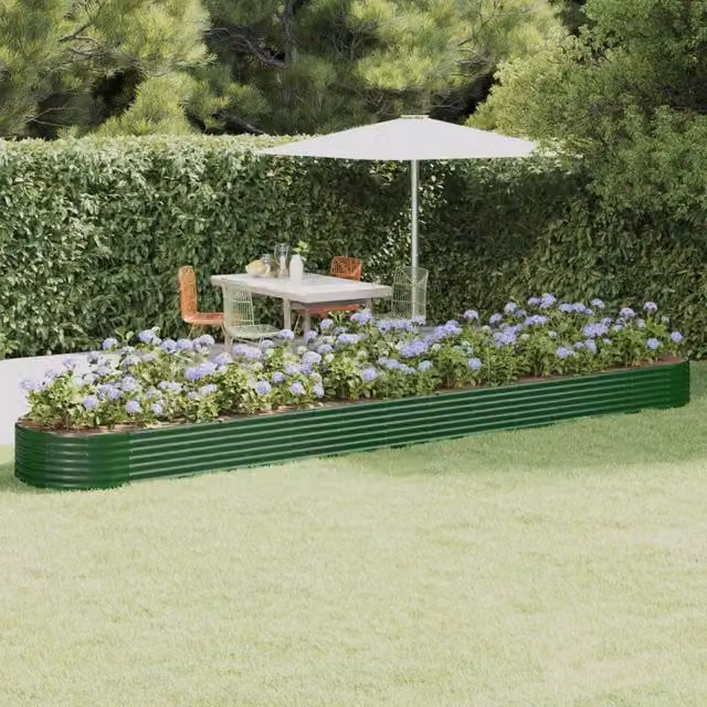 Berkfield Home Garden Powder-coated Steel Raised Bed in Green, W: 544 cm, D: 100 cm, H: 36 cm