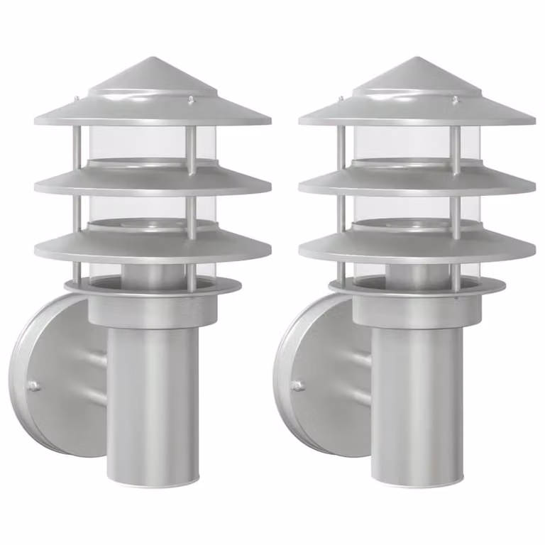 Berkfield Home Set of 2 Modern Silver Stainless Steel Outdoor Wall Lights for Garden