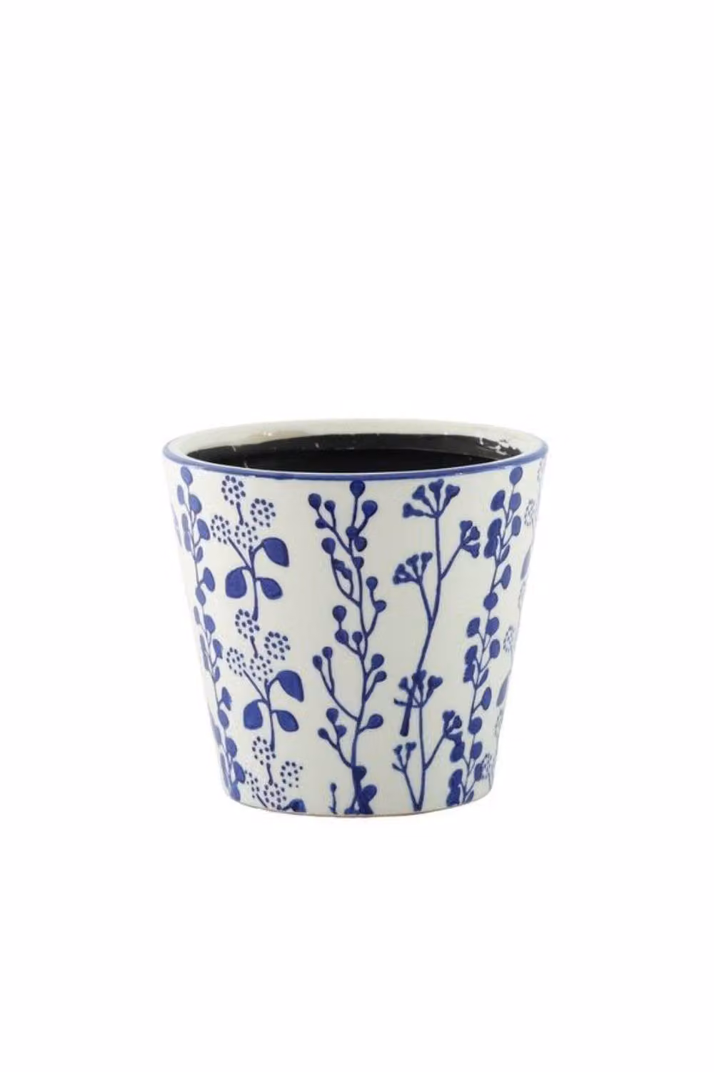 KDMD Hortus Perth Floral Ceramic Tabletop Pot in White and Blue, H 13.5 cm x Dia 14.5 cm – 2
