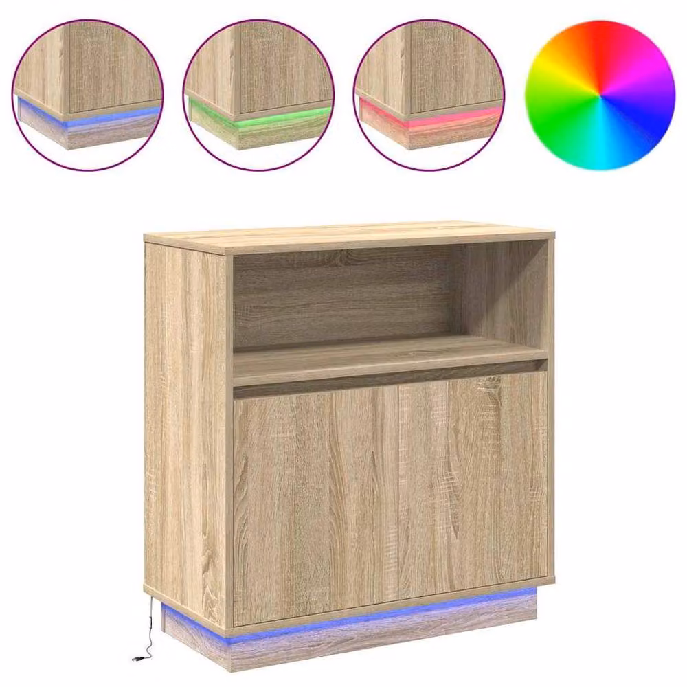 Berkfield Home Modern Sonoma Oak Sideboard with Integrated LED Lighting in Brown, W/D/H: 75 x 34.5 x 71 cm – 3