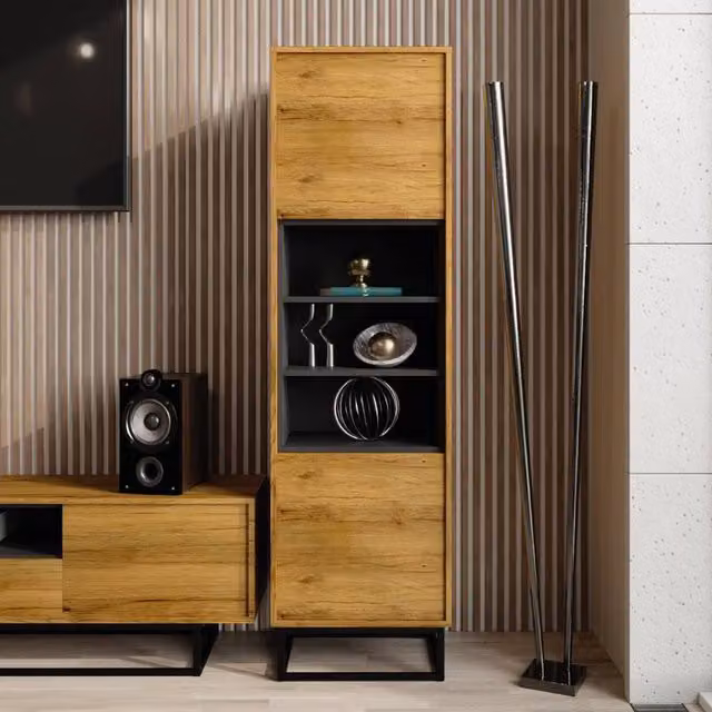 Creative Furniture Harmony Loft Display Cabinet in Dark Brown Oak, H 175 x W 50 x D 35 cm
