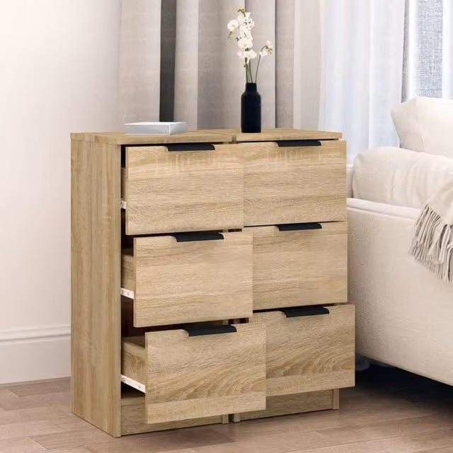 Berkfield Home Set of 2 Sonoma Oak Sideboards in Natural, W/D/H: 30 x 30 x 70 cm – 1