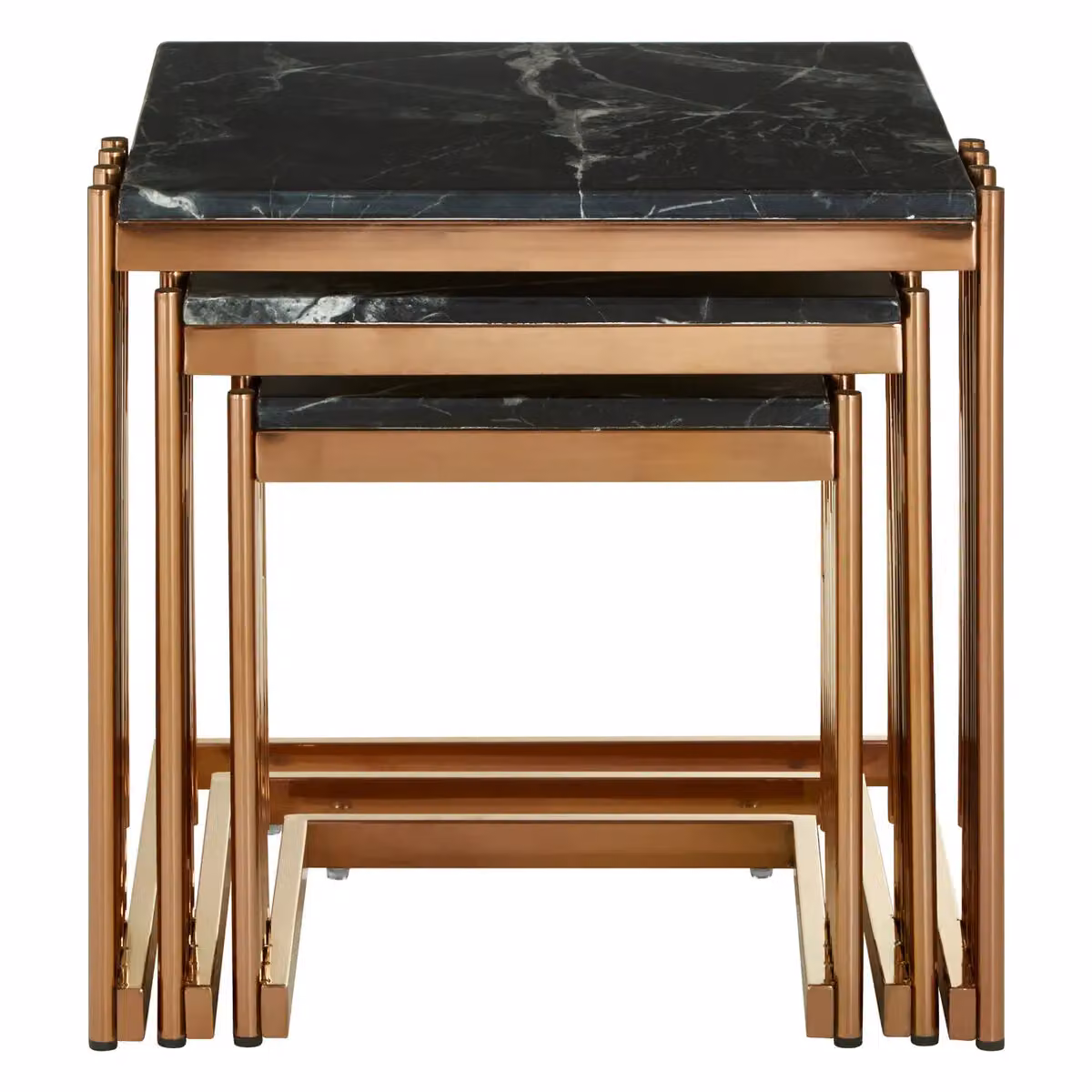 Orsina Set of 3 Square Art Deco Nesting Tables with Black Marble Tops and Gold Metal Frames – 7