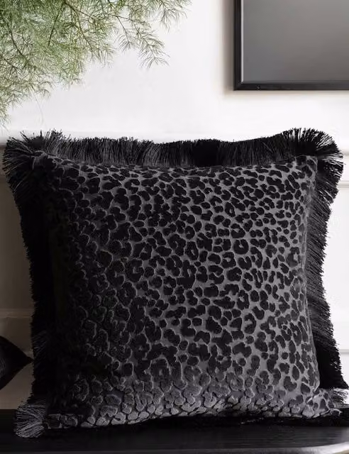 Rockett St George Leopard Love Black Velvet Square Cushion