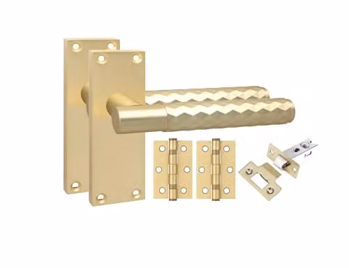Golden Grace Victorian Knurled Door Handle Set, 1 Pair, Satin Brass