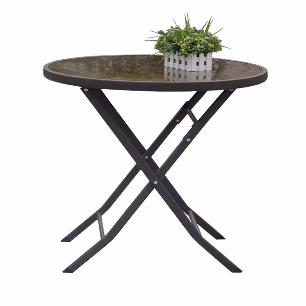 Living and Home Round Foldable Steel Garden Dining Table in Black – 3