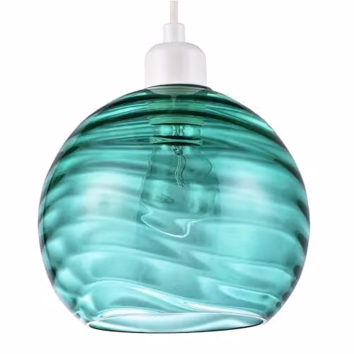 Happy Homewares Modern Circular Ribbed Glass Pendant Lamp Shade in Green, Diameter: 20 cm – 1