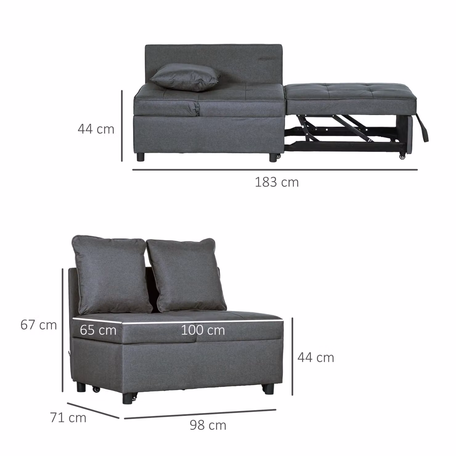 HOMCOM Grey Fabric Folding Sleeper Sofa Bed Chair with Pillows – 3