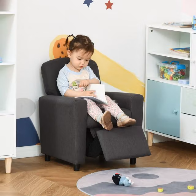 HOMCOM Grey Single Seater Kids Sofa with Armrests and Solid Wood Frame