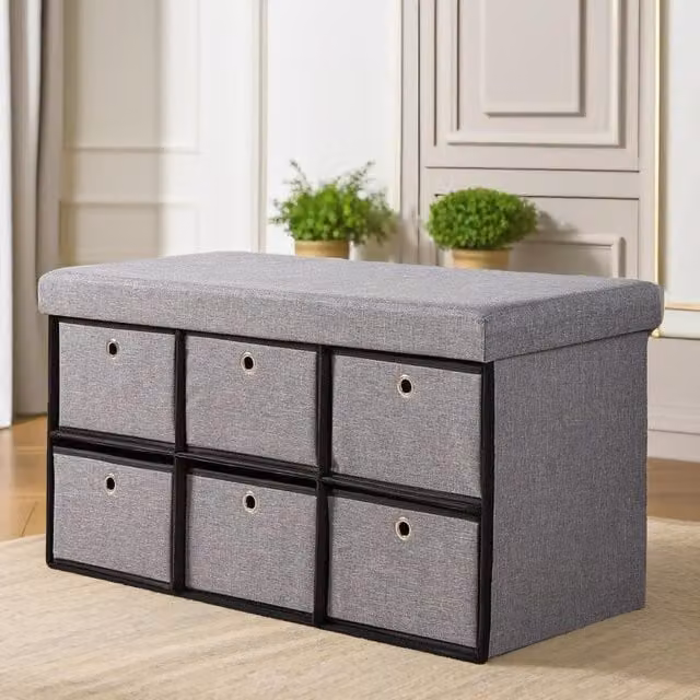Pirlo Plush Grey Velvet Ottoman Storage Box with 6 Drawers W/D/H: 76 x 38 x 38 cm – 1