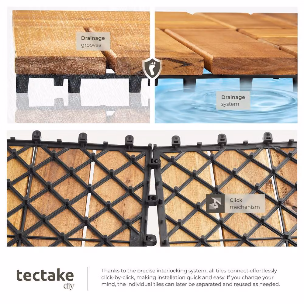 tectake Tabula 20 Wood Outdoor Tiles in Brown with Click System – 5