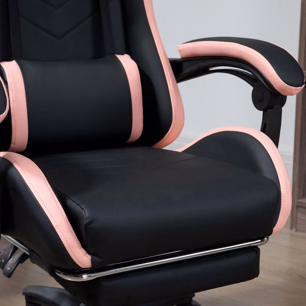 STILVORA Black Synthetic Leather Gaming Chair with Footrest, Headrest and 360 Degree Swivel, W/D/H: 65 x 65 x 129 cm – 8