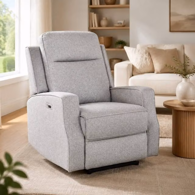 STILVORA Grey Fabric Electric Recliner Chair with Metal Frame and Armrests