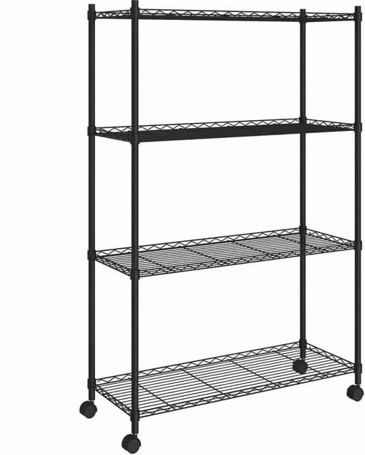 Berkfield Home 4-Tier Metal Storage Shelf with Wheels, Black, W/D/H: 90 x 35 x 142 cm – 1