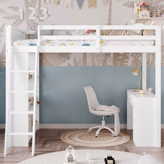 Aosom.UK White 4-Step Ladder Bunk Bed with Drawers, Shelves and Safety Guardrails, W/D/H: 131 x 195 x 170 cm