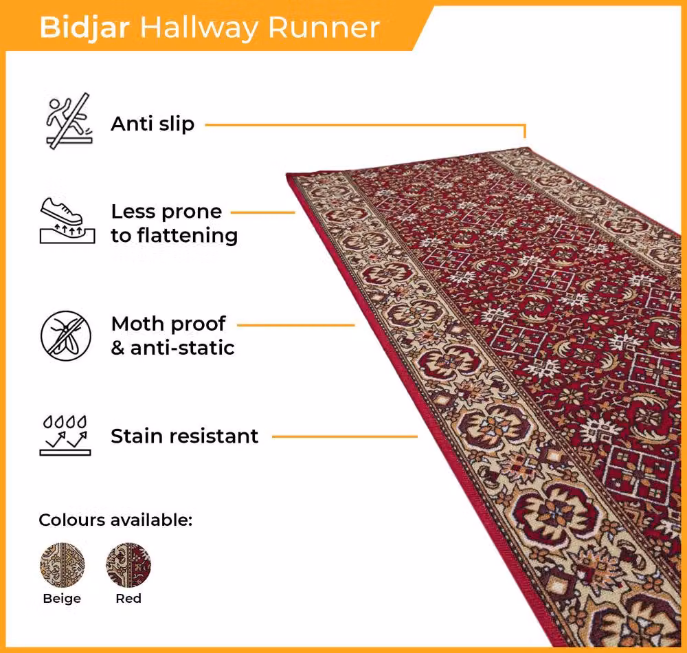 runrug Bidjar Oriental Hallway Runner Rug in Red, W: 100 cm, L: 180 cm – 3