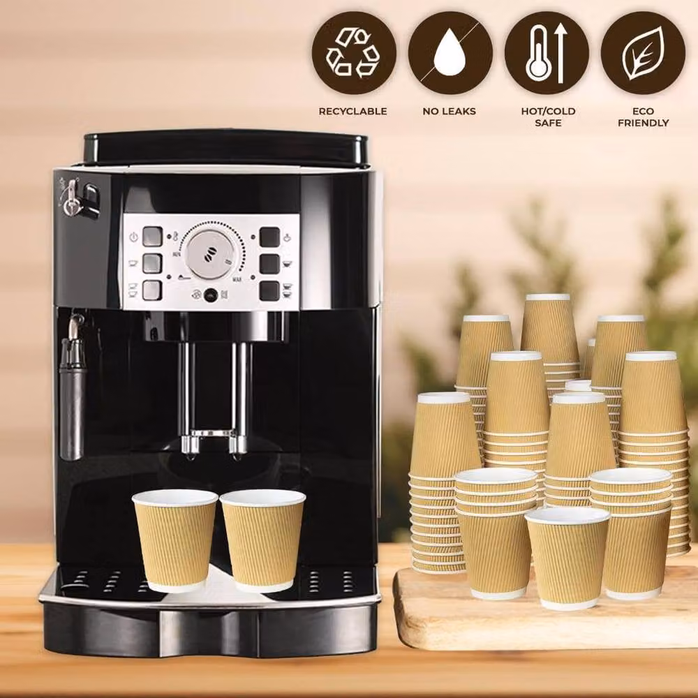 ECONX 200 Disposable Kraft Ripple Paper Coffee Cups for Hot Drinks, Brown, 8oz – 4