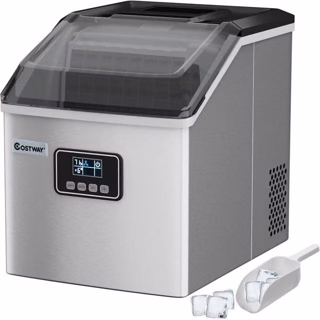 Costway Portable Countertop Ice Maker with Digital LCD Display, Silver – 1