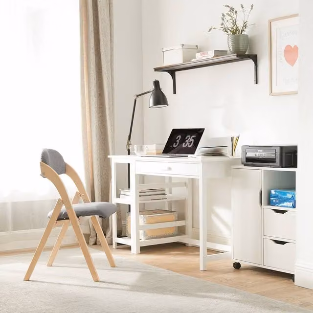 SoBuy Ergonomic Folding Wooden Chair with Upholstered Frame in Light Grey
