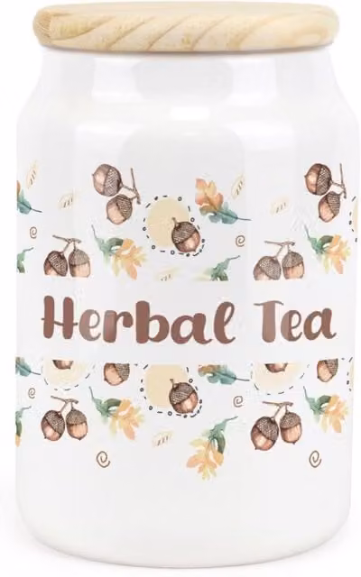 Purely Home Floral Ceramic Herbal Tea Storage Canister in Brown and White