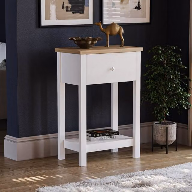 Vida Designs Arlington Modern White MDF Console Table with 1 Drawer, W: 50 cm, D: 30 cm, H: 74 cm