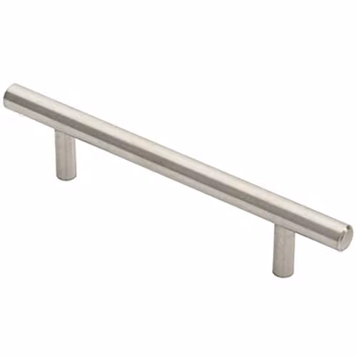 Brushed Stainless Steel Round T-Bar Pull Handle in Silver, 146 x 10 mm with 96 mm Fixing Centres