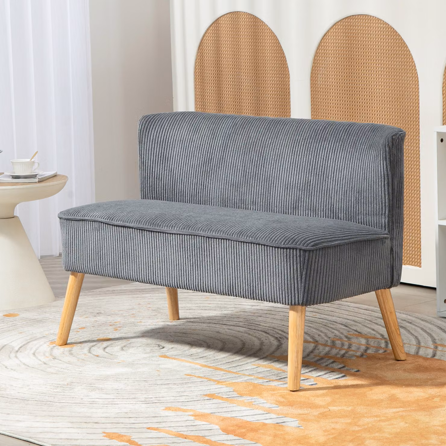 HOMCOM Modern Corduroy Double Seat Sofa in Grey with Solid Wood Frame and Mixed Padding – 2