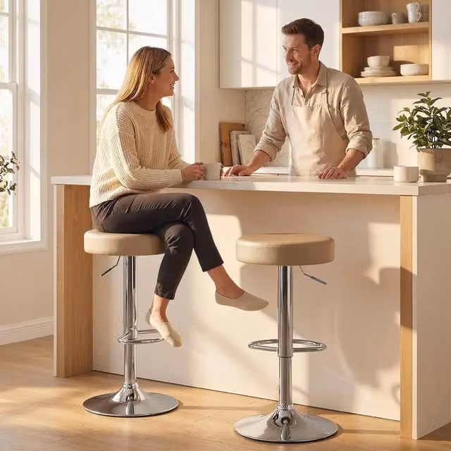 HOMCOM Set of 2 Height Adjustable Modern Bar Stools in Beige