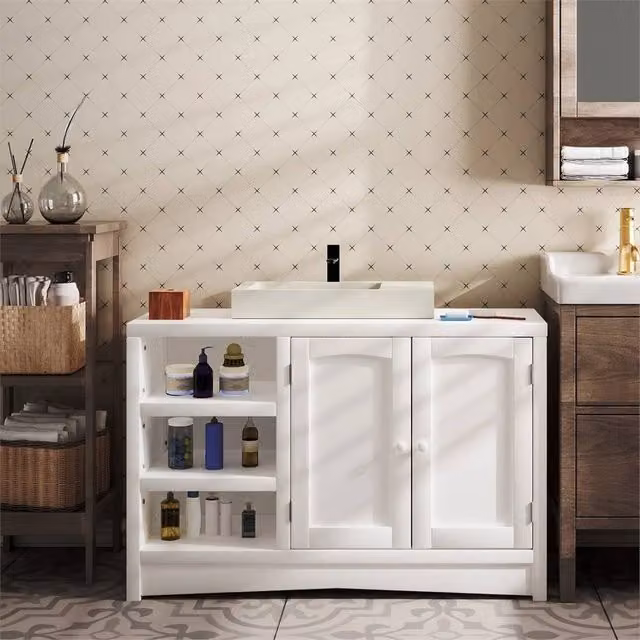 Nordara White 2-Door Bathroom Under Sink Vanity Unit with Internal Shelves W/D/H: 90 x 60 x 30 cm – 1