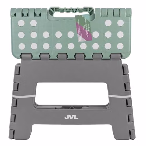 JVL Small Folding Step Stool in Grey or Green, Lightweight Plastic Stool for Kitchen, Bathroom and Children, W/D/H: 25 x 22 x 32 cm – 1
